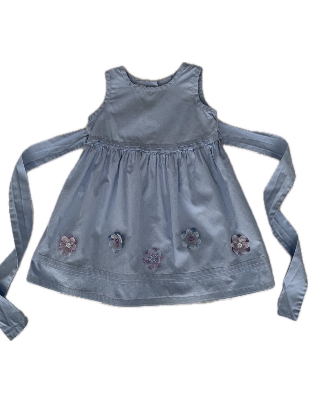 Vintage Y2K Cherokee Chambray Dress Girls 3T Blue Sleeveless Tulle Flower Twirl